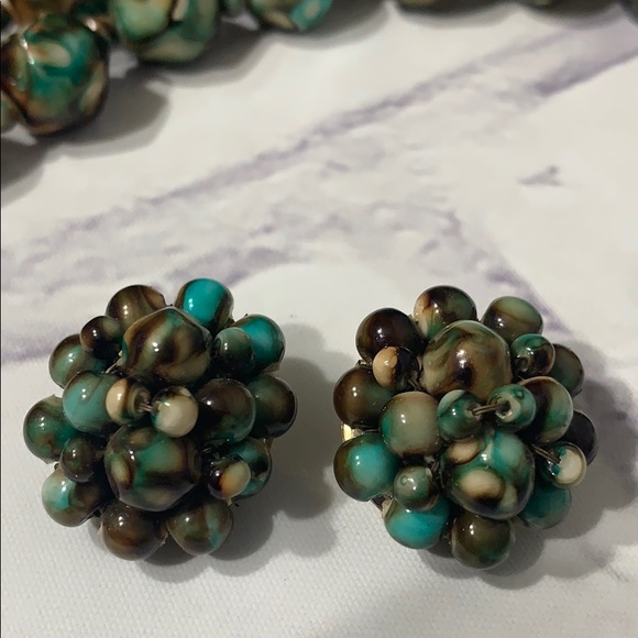 Vintage Boho Marbled Necklace & Clip Earring Set - Picture 2 of 9